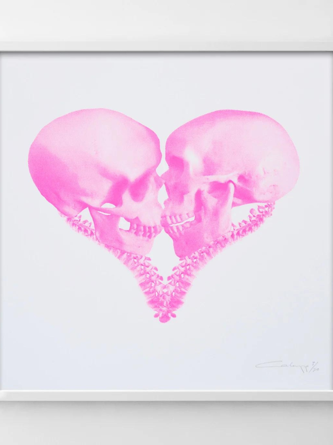 skull heart fluorescent pink screen print