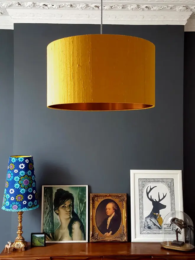 Antique Gold Silk Handmade Lampshade With Copper or Gold Foil Lining, 