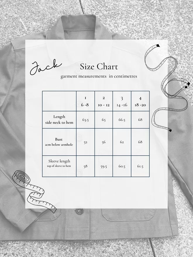 Corduroy jacket size chart