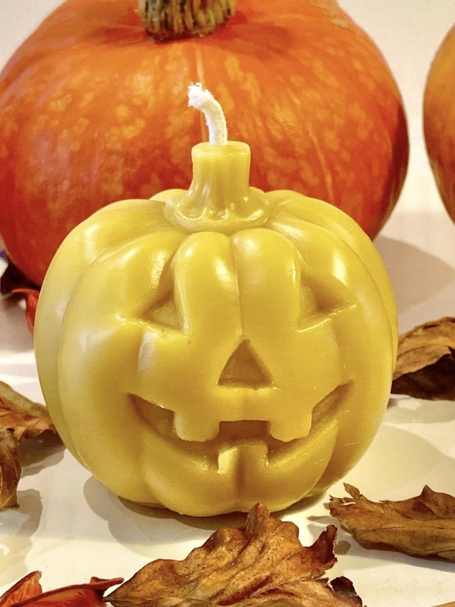 Halloween Scary Pumpkin Jack O’Lantern Beeswax Candle