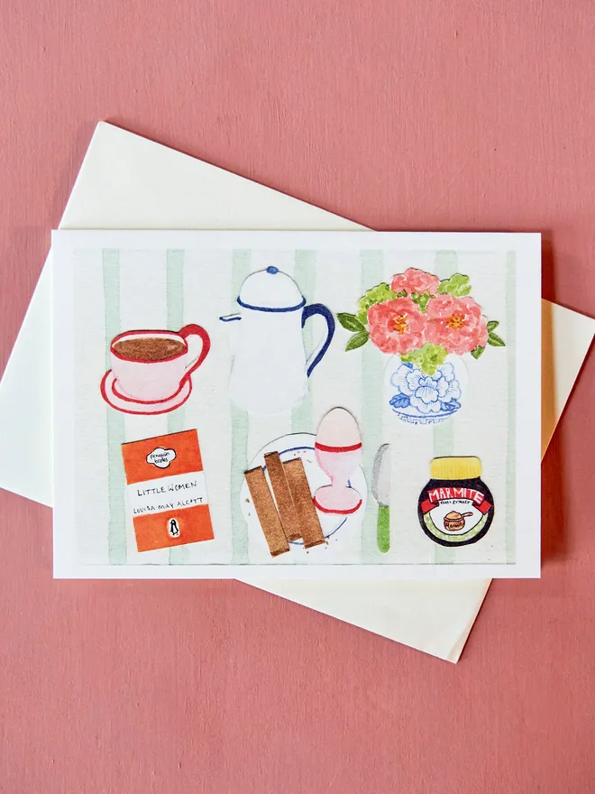 Peonies handmade greeting card