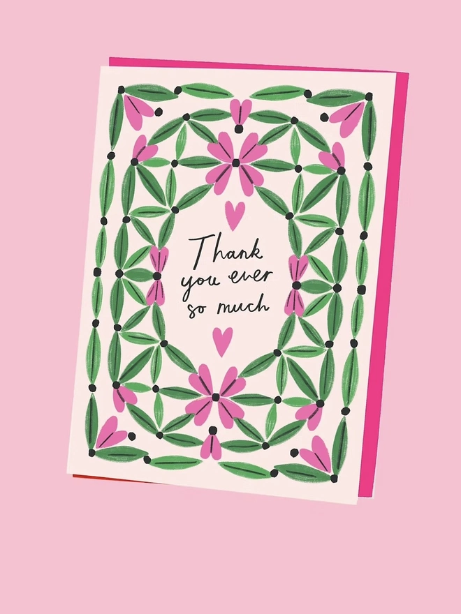 'Thank You Ever So Much' Heart Lattice Border Card