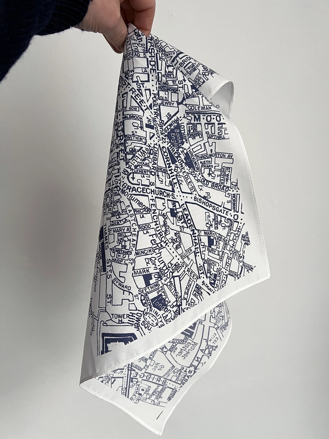 Mr.PS London Bridge Map Handkerchief held by a hand