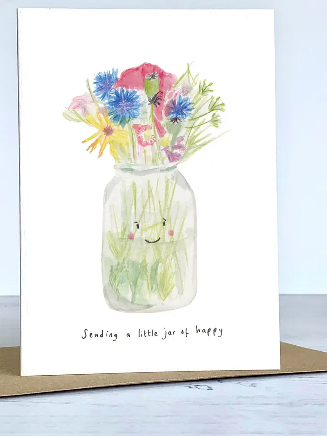 Sending a Jar of Happy Wildflowers blank inside greeting cards 