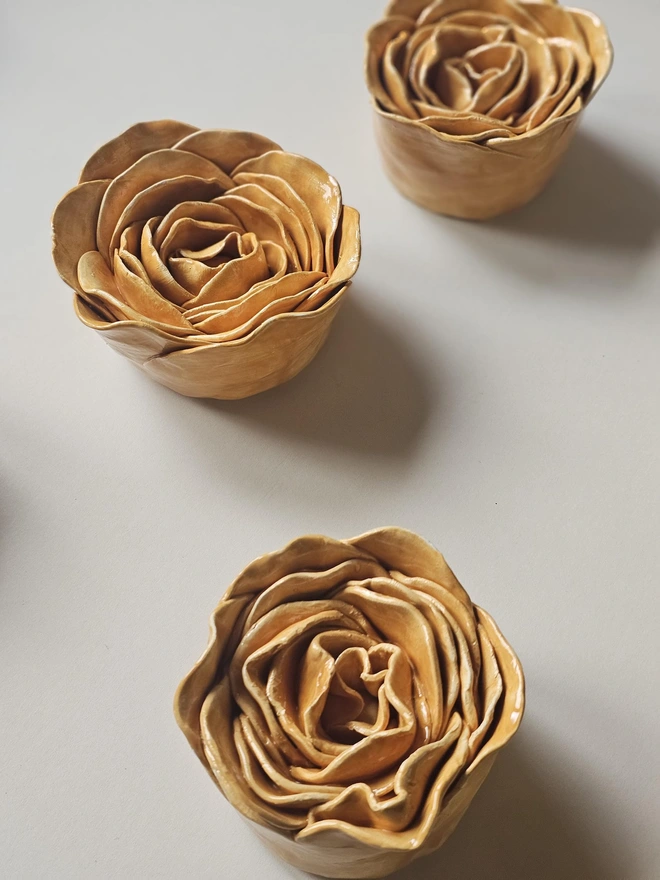 handmade yellow ceramic flower wall hanging decor sculpture art pottery glazed gift for her forever everlasting rose