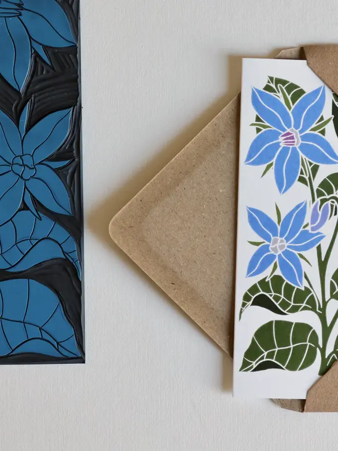 borage flower print notecards