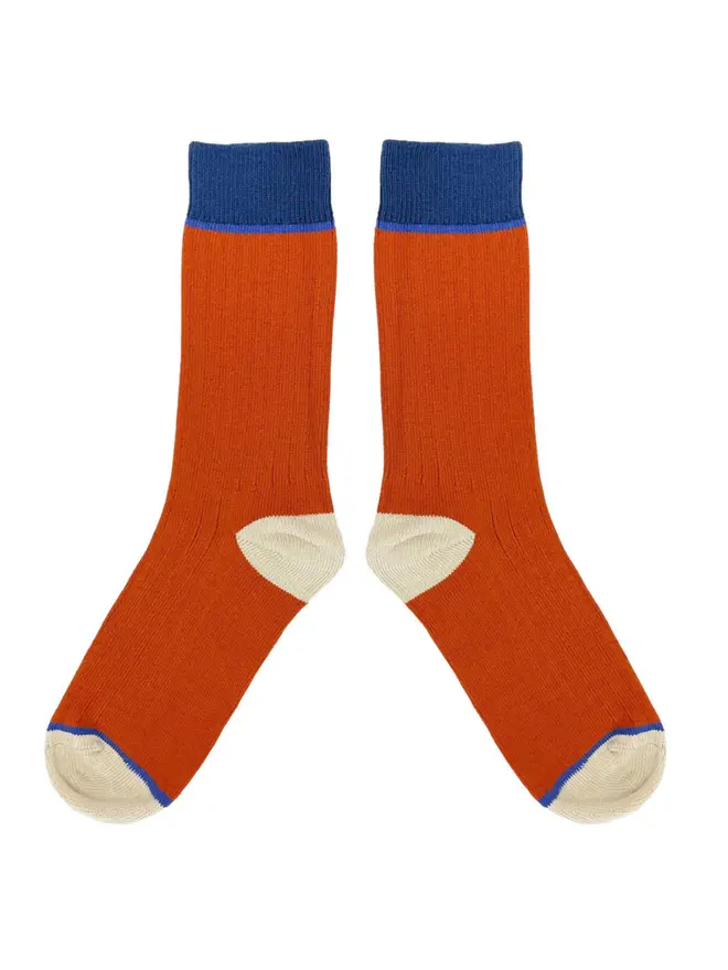 Unisex Organic Cotton Ribbed Ankle Socks, a pair of colourful socks sitting on a plain white surface. 