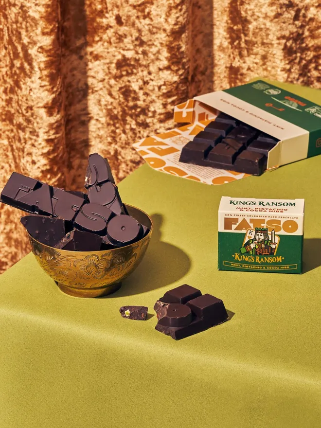 KING'S RANSOM Mint & Pistachio 60% Vegan Dark Chocolate Bar from FATSO 