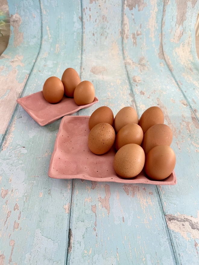 Pink speckled egg tray kitchen storage