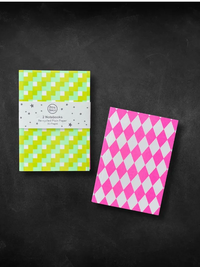 A6 Pocket Notebooks Plain Recycled Paper with Daimond risograph printed covers 