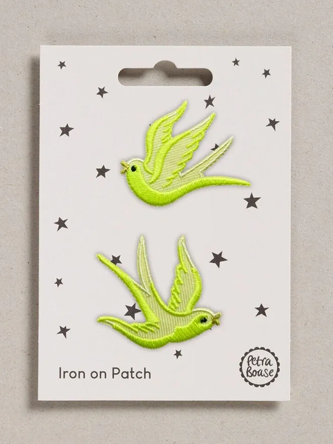 Yellow swallows iron on embroidered fabric patches.