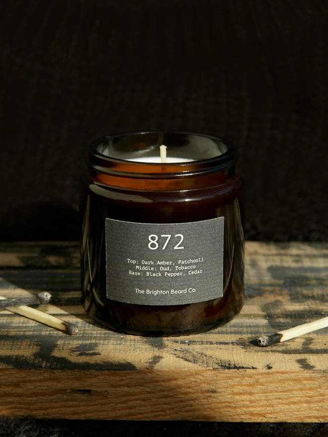 mens scented candle smoky woody scent