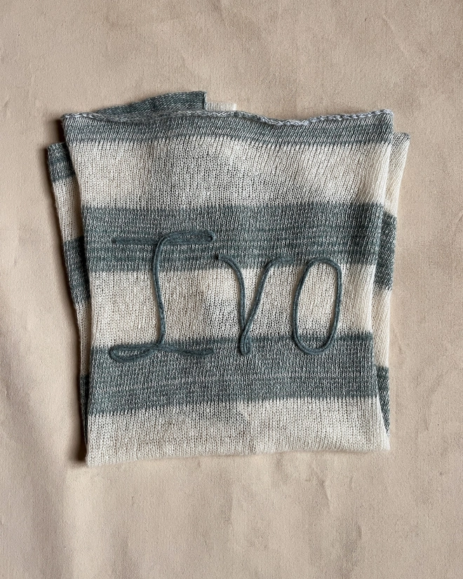 Personalised Baby Blanket Green Ecru