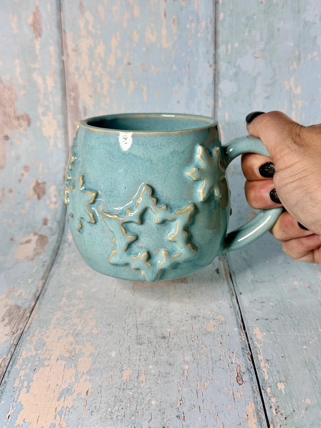 Festive Turquoise Snowflake Ceramic Mug