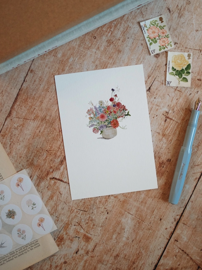 At Home With The Flowers -3 Cards & Sticker Pack      