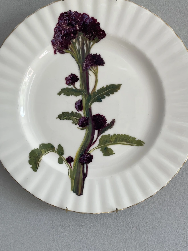 Broccoli Painting On Vintage Plate