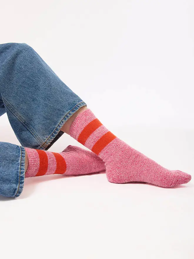 Pink cosy alpaca merino wool socks
