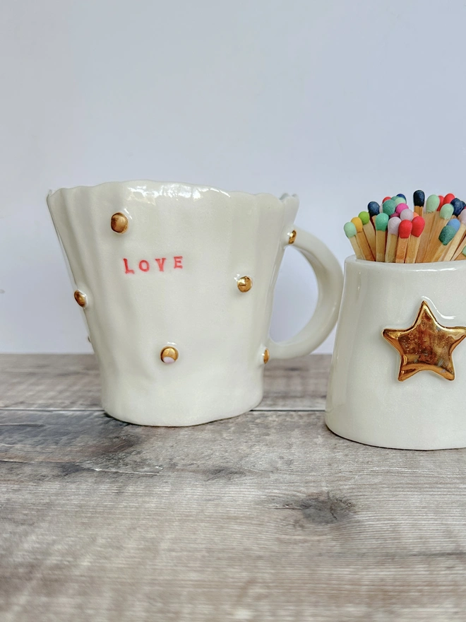 'Love' Gold Dots Porcelain Mug