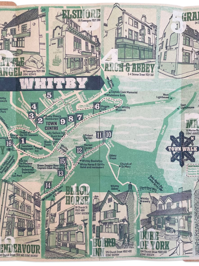 Whitby Pocket Pub Guide. A folded out map of the pubs of Whitby,
