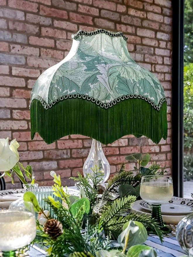 William Morris Acanthus Fringed Lampshade - Sage