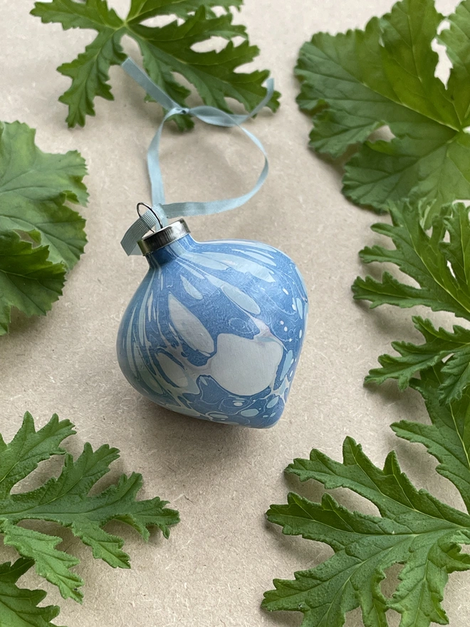 Small ceramic hand-marbled tapered bauble