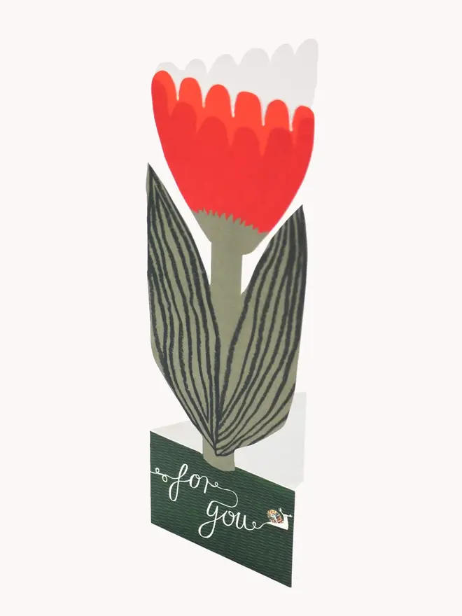 red tulip card with 'for you' text