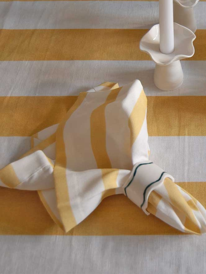 yellow striped linen napkin