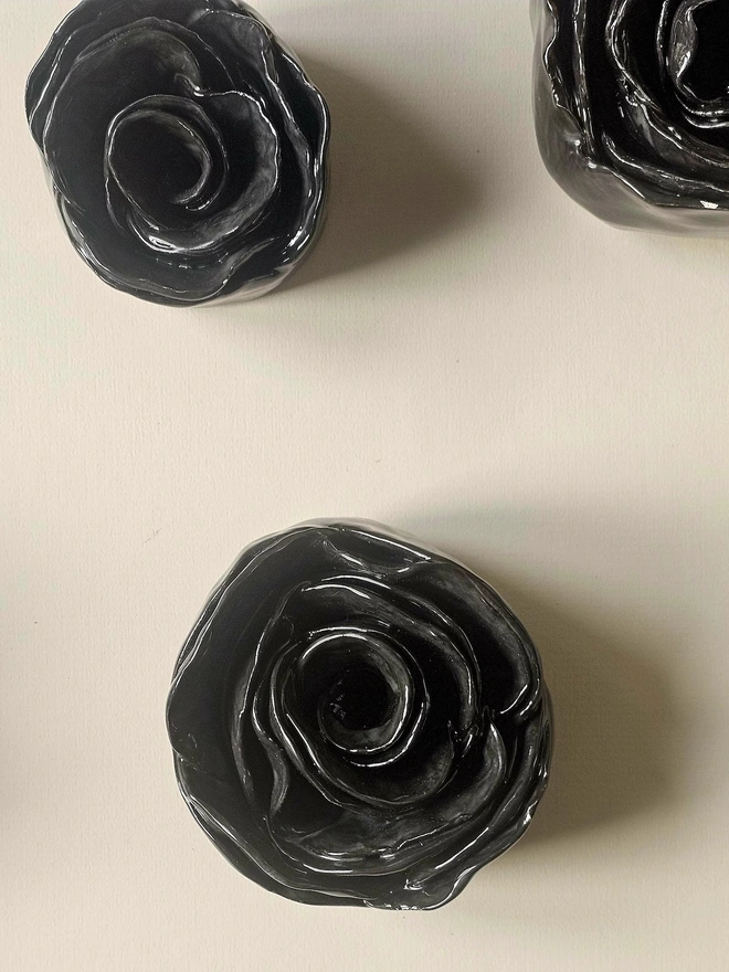 black ceramic rose flower pottery wall decor 3d sculpture floral art 