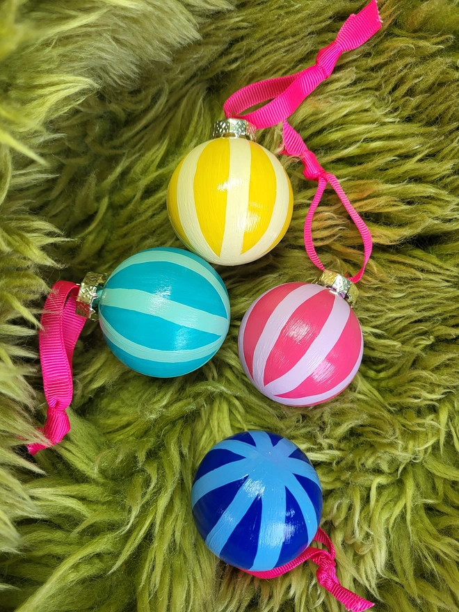 Hand Painted Rainbow Stripe Baubles (Pack Of 4)