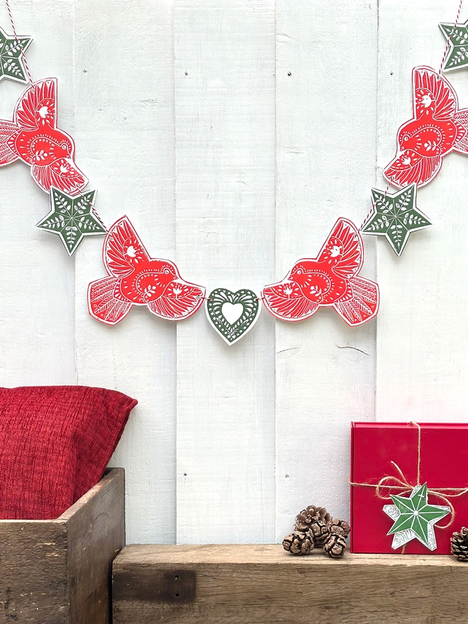 'When Robins Appear' Hand Printed Traditional Nordic Linocut Garland