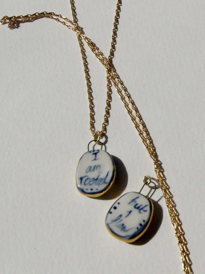 virginia Woolf porcelain pendant necklace with gold