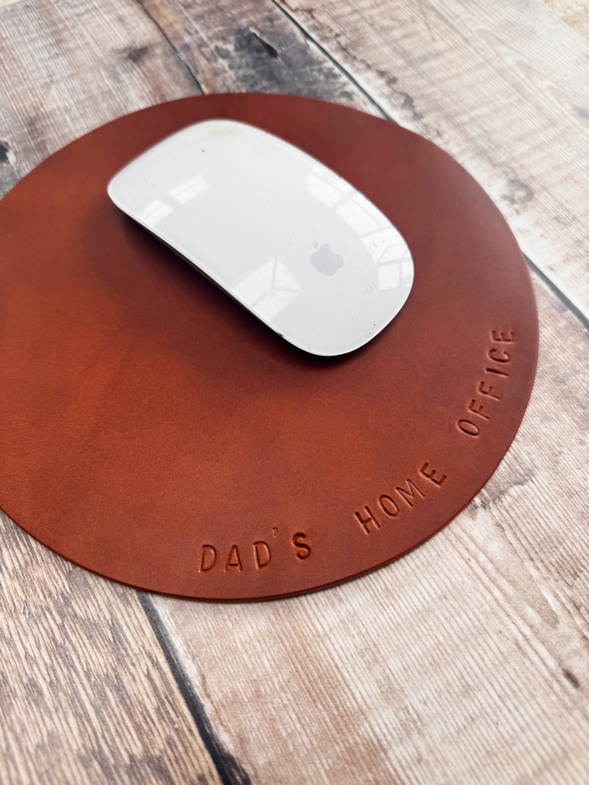 leather mouse mat stamped with Dad's Home Office