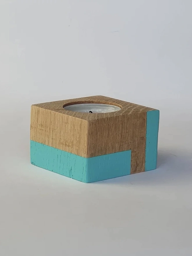 Tiny Stripe Design Wooden Cube Candle