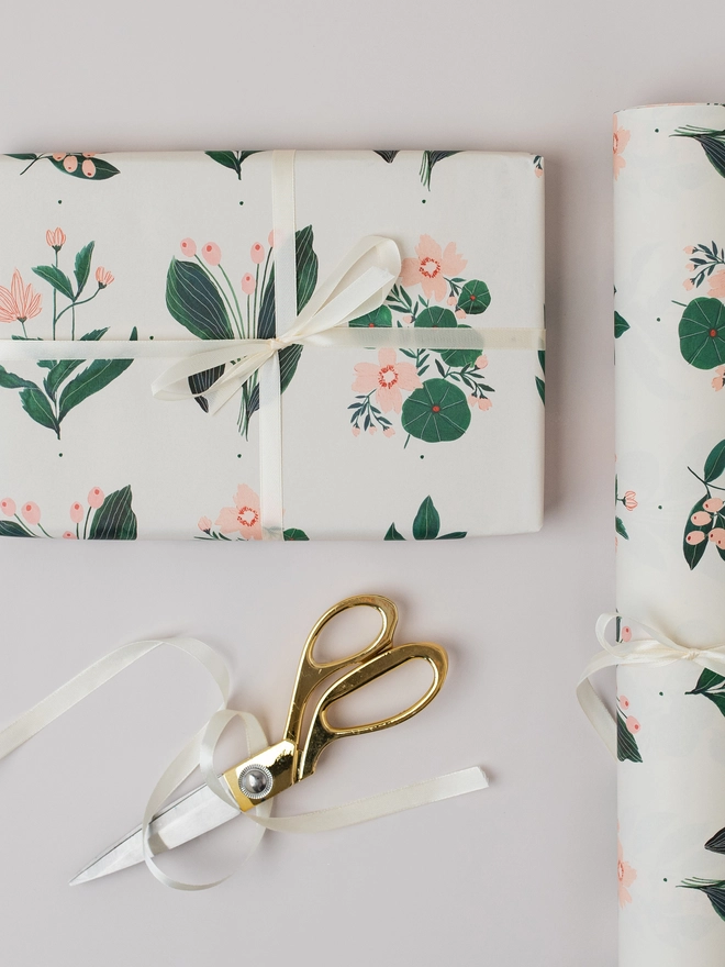 Four Floral Blush Botanical Luxury Gift Wrap (2 Sheets)