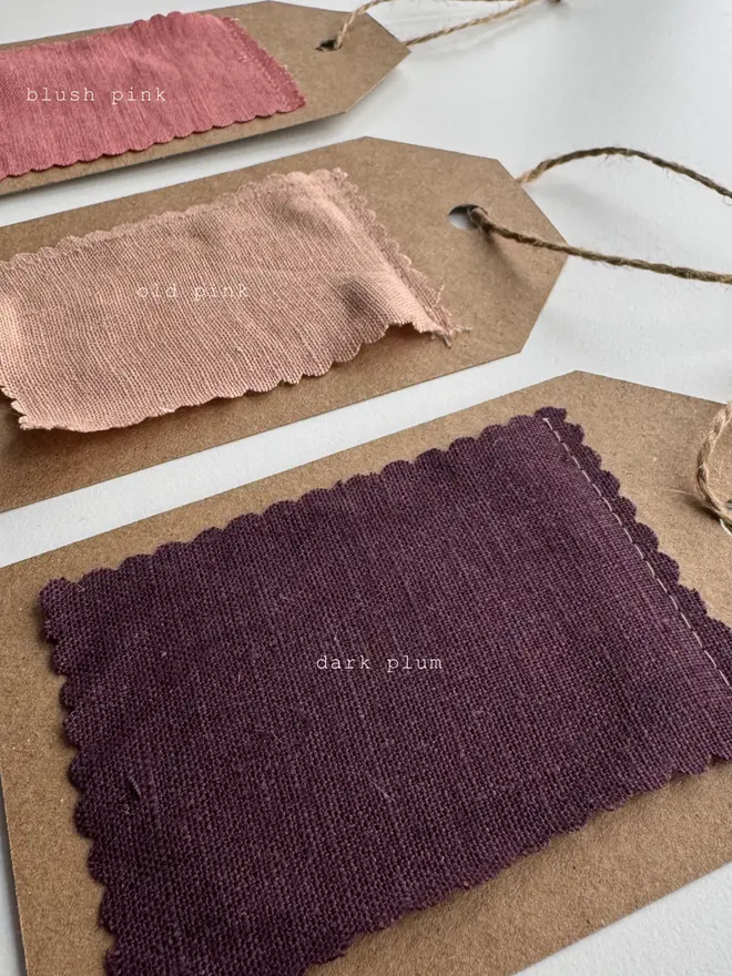 Mini linen christmas stocking. A selection of linen swatches