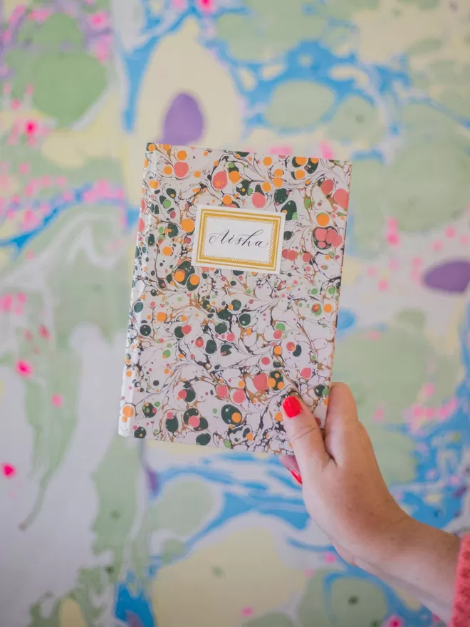 Personalised Marbled Notebook With Handwritten Calligraphy