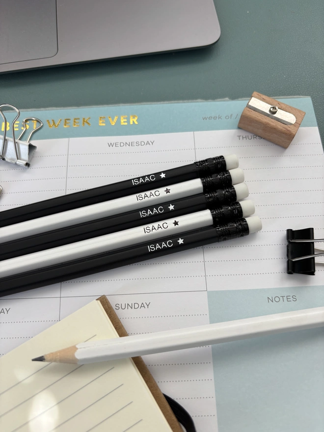 Personalised Monochrome HB Pencil Set: Black & White Foil
