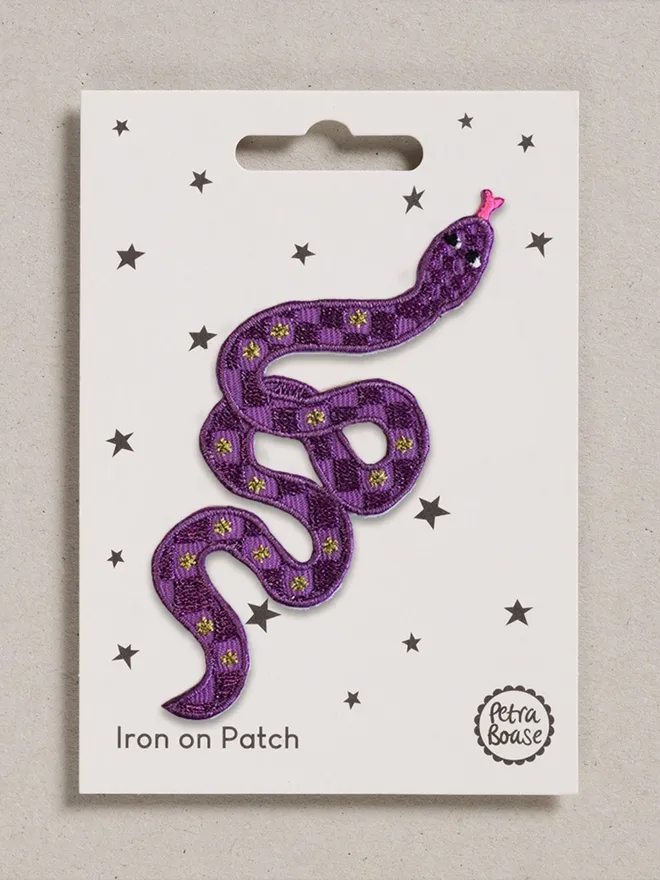 Embroidred purple snake iron on fabric patch.