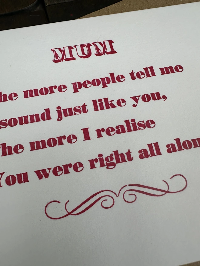 Mother's day card close up detail