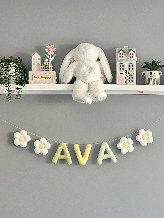 Personalised Name Garland with Flowers, Kids Name Bunting, Childs Nursery Banner, Baby Gift