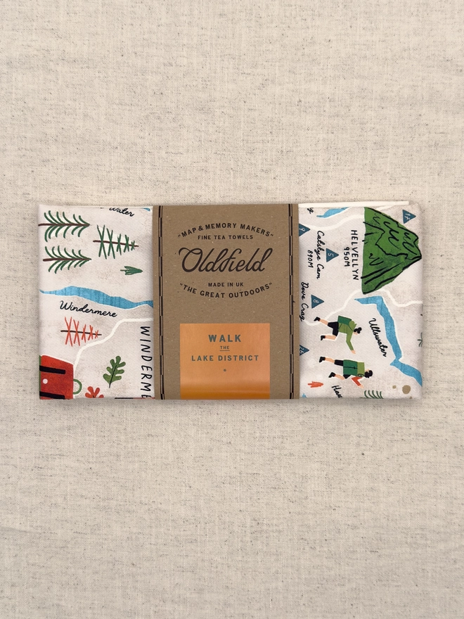 Walk the Lakes Map Tea Towel Folded Front