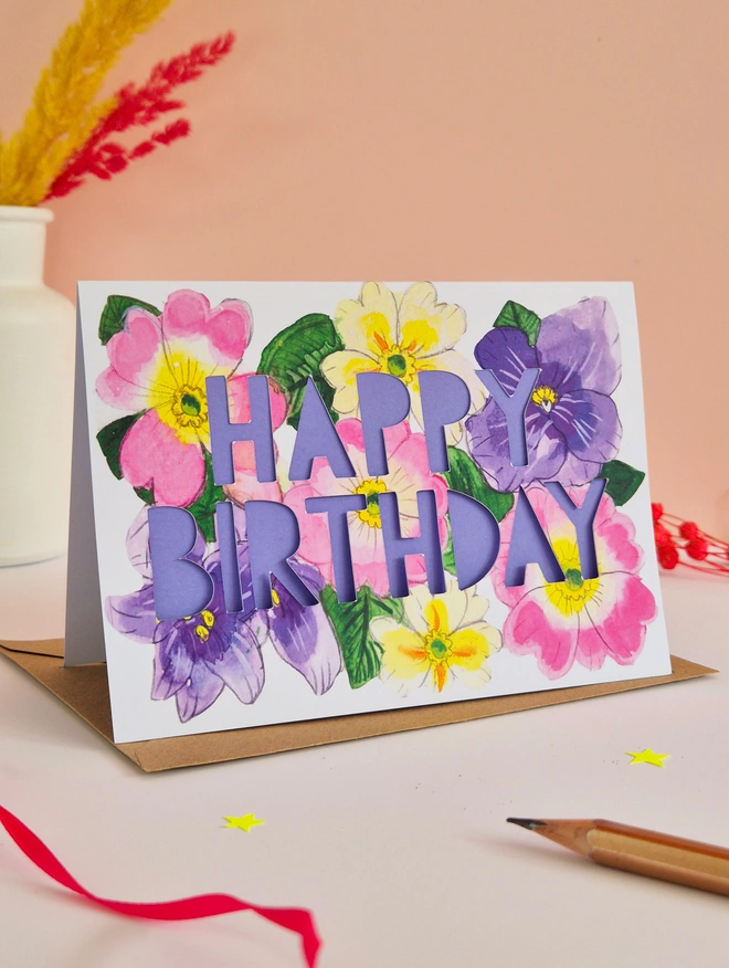 Primrose violet birthday card