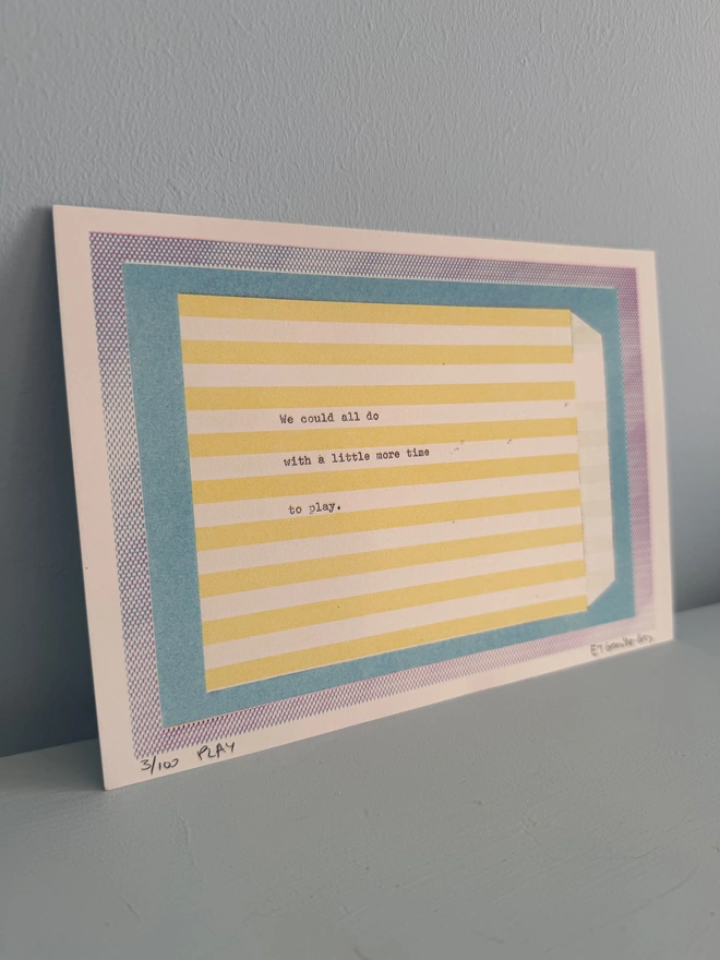 blue and yellow risograph wall print striped