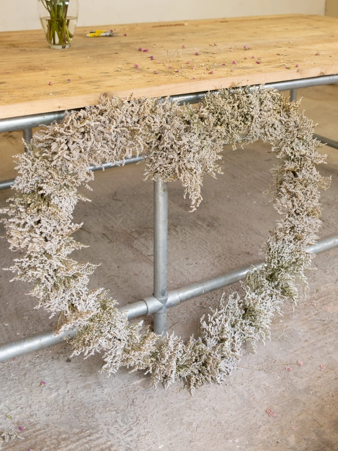 dried statice white heart shaped wreath