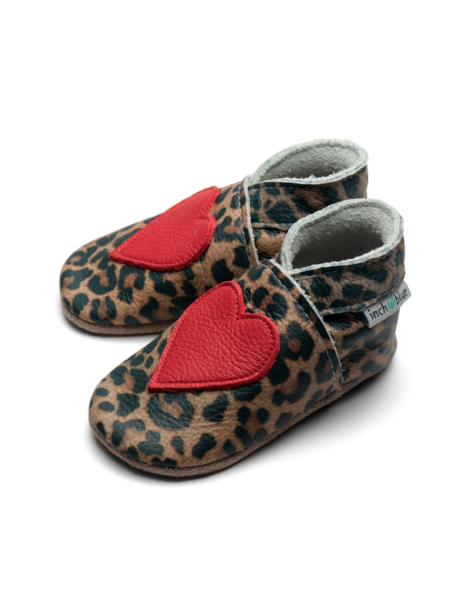 red heart leopard print baby shoes