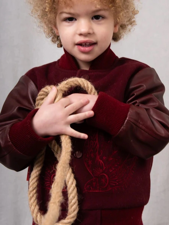 Wild & Free Wool & Leather Maroon Jacket 