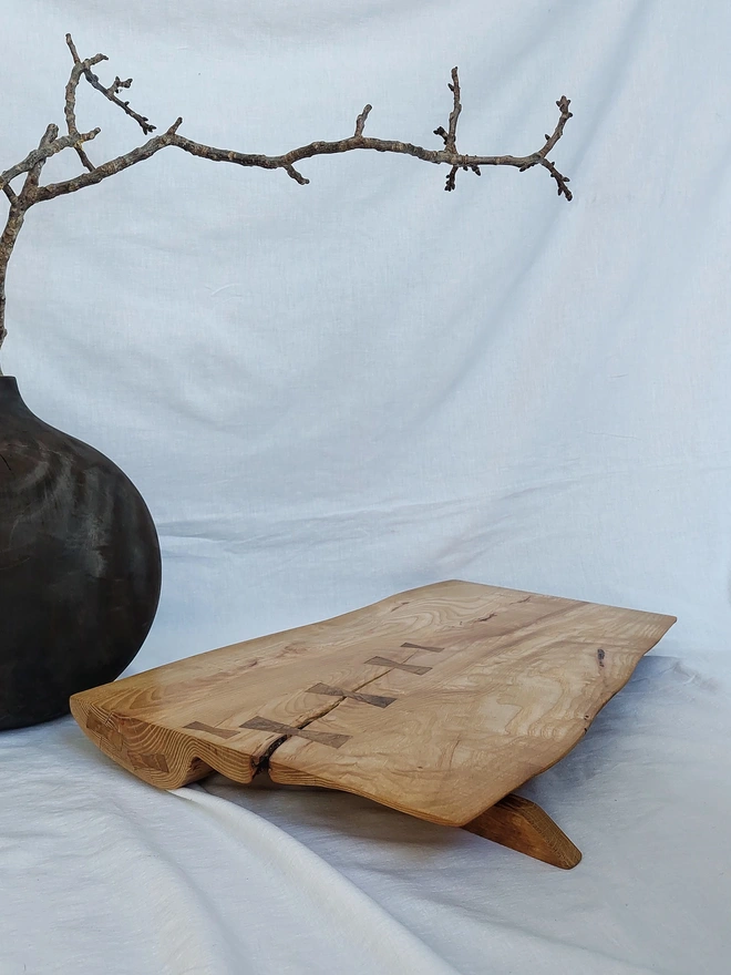 Handcrafted Ash Wood Serving Board with Oak Details
