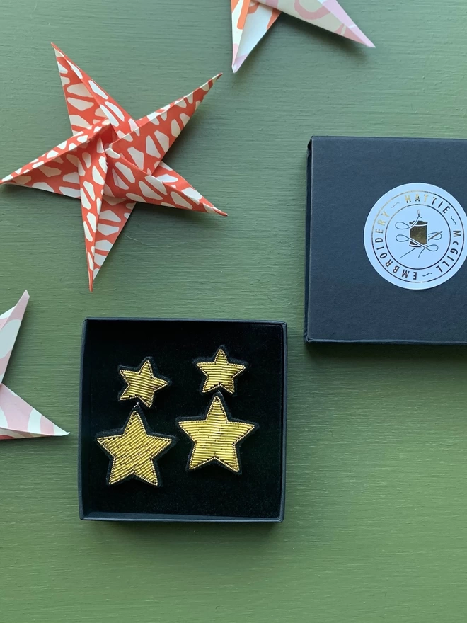 Embroidered Star Earrings - Gold