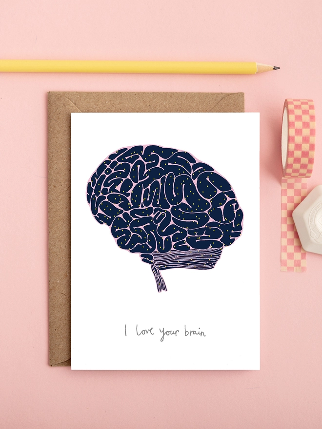 A love or anniversary card featuring an image of a brain