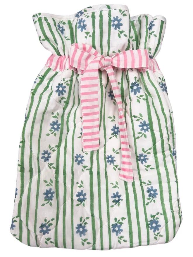 Striped Blue Flower Hot water Bottle Cover 